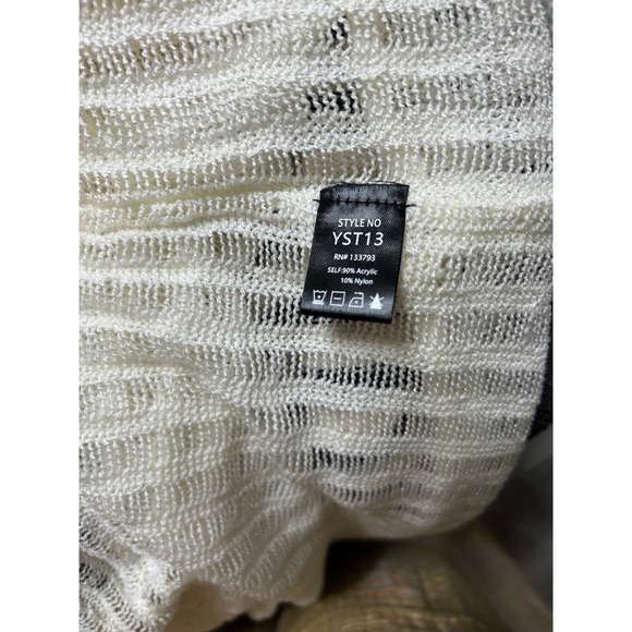 POL Womens Cream Open Knit Hooded Cardigan Sweater Large Boho Bell Sleeve - Picture 3 of 4